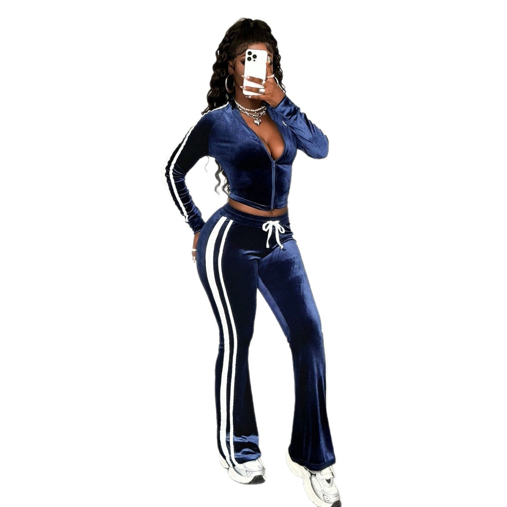 Athletic All-Match Striped Long-Sleeve Jacket And Drawstring Pants Set