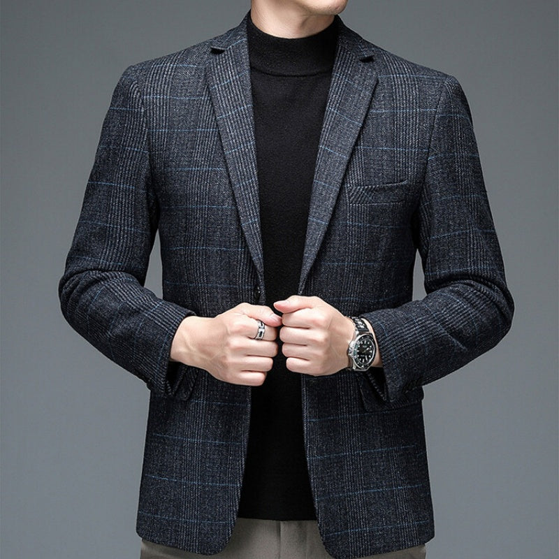 Stylish Gray Plaid Single-breasted Blazer