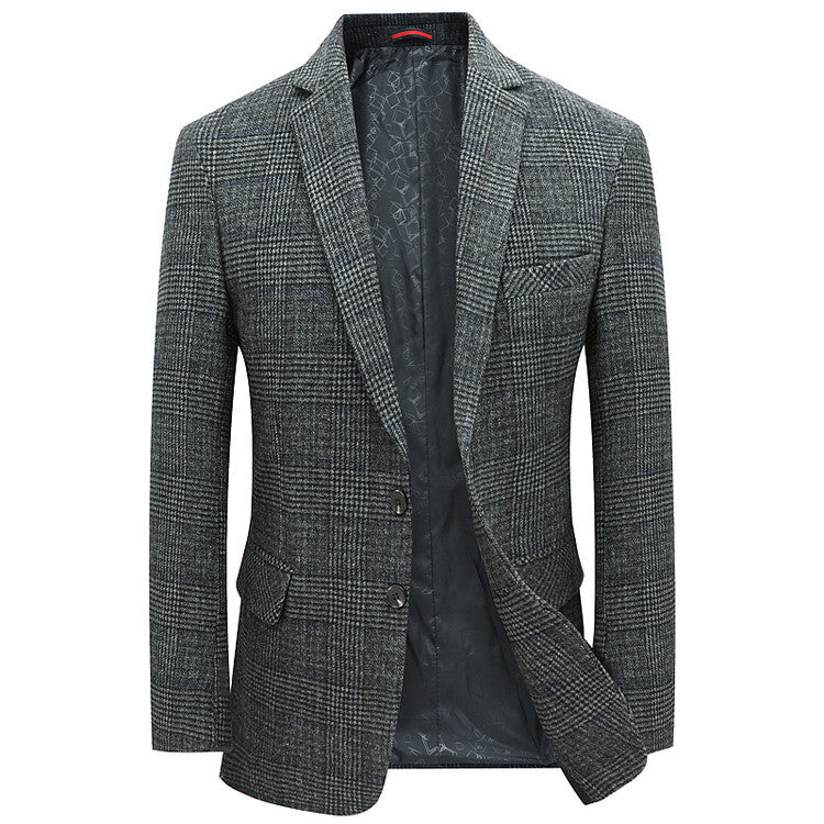 Stylish Gray Plaid Single-breasted Blazer